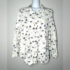 Loft Top Women’s White Zebra Print Palm Tree Graphic Button Up Shirt Size MP